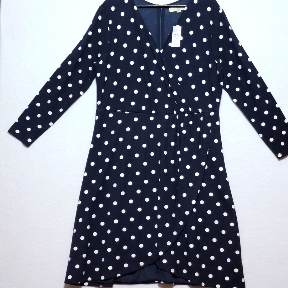 Loft Navy Polka Dot Wrap Dress SIZE 16.‎ #649